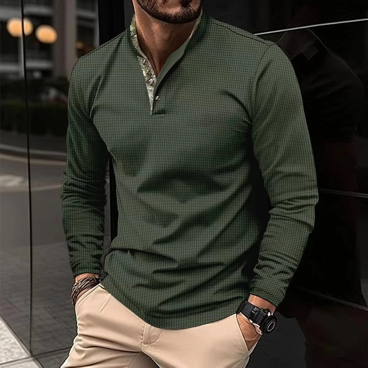 Homme - Polo à manches longues - Col coloré - Style élégant et confortable