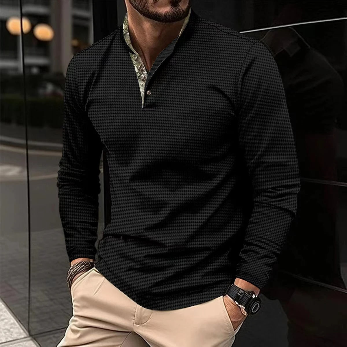 Homme - Polo à manches longues - Col coloré - Style élégant et confortable