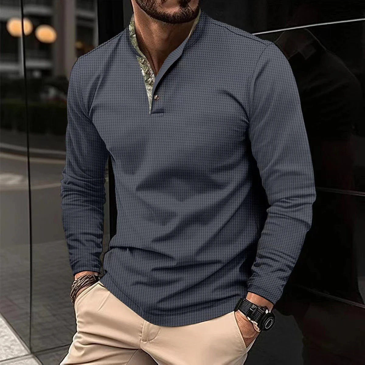 Homme - Polo à manches longues - Col coloré - Style élégant et confortable