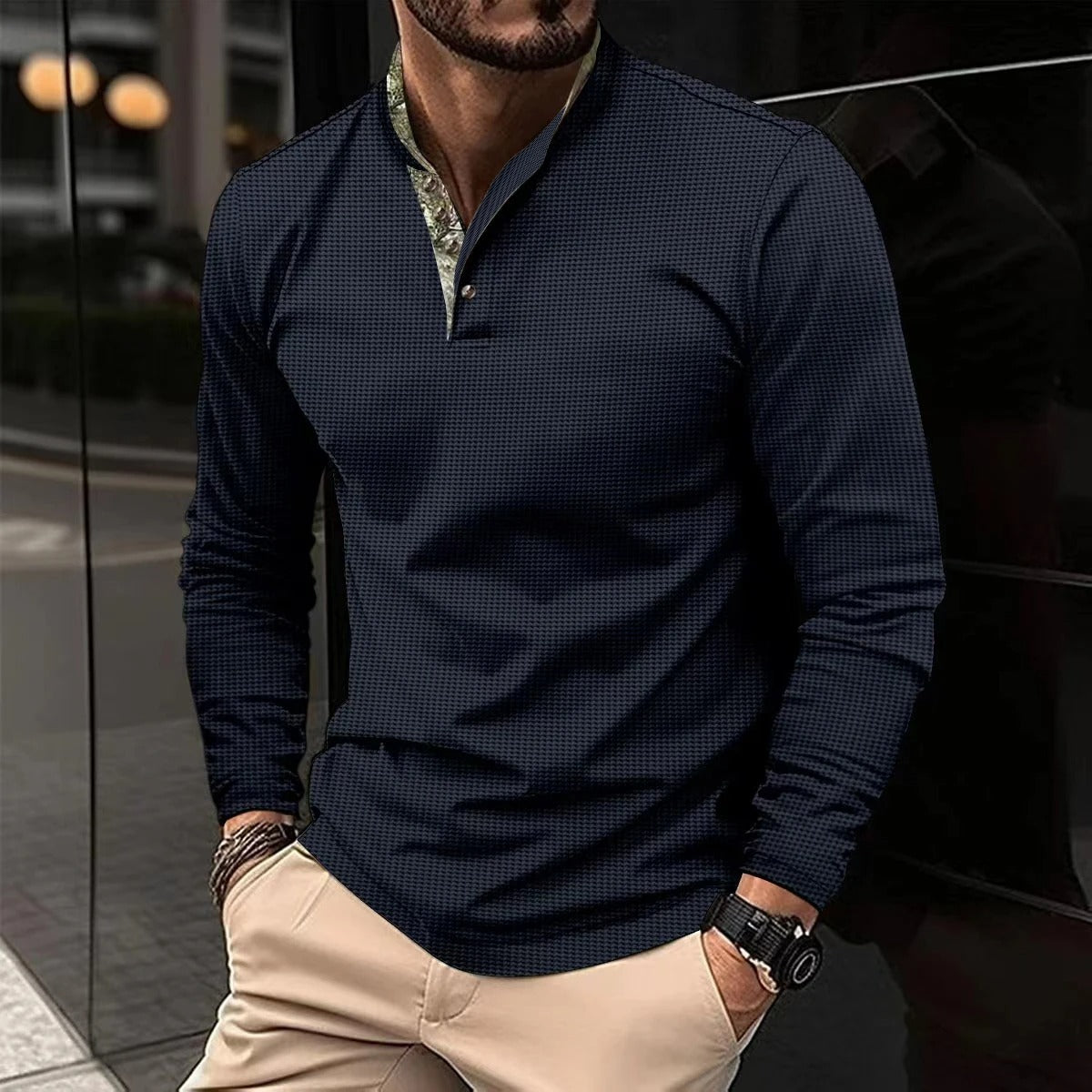 Homme - Polo à manches longues - Col coloré - Style élégant et confortable
