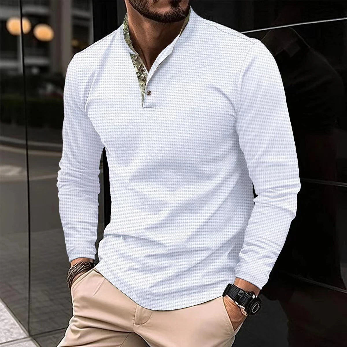 Homme - Polo à manches longues - Col coloré - Style élégant et confortable