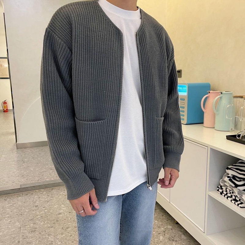 Hommes - Cardigan zippé - Tricot côtelé - Style minimaliste - Vêtement élégant et confortable