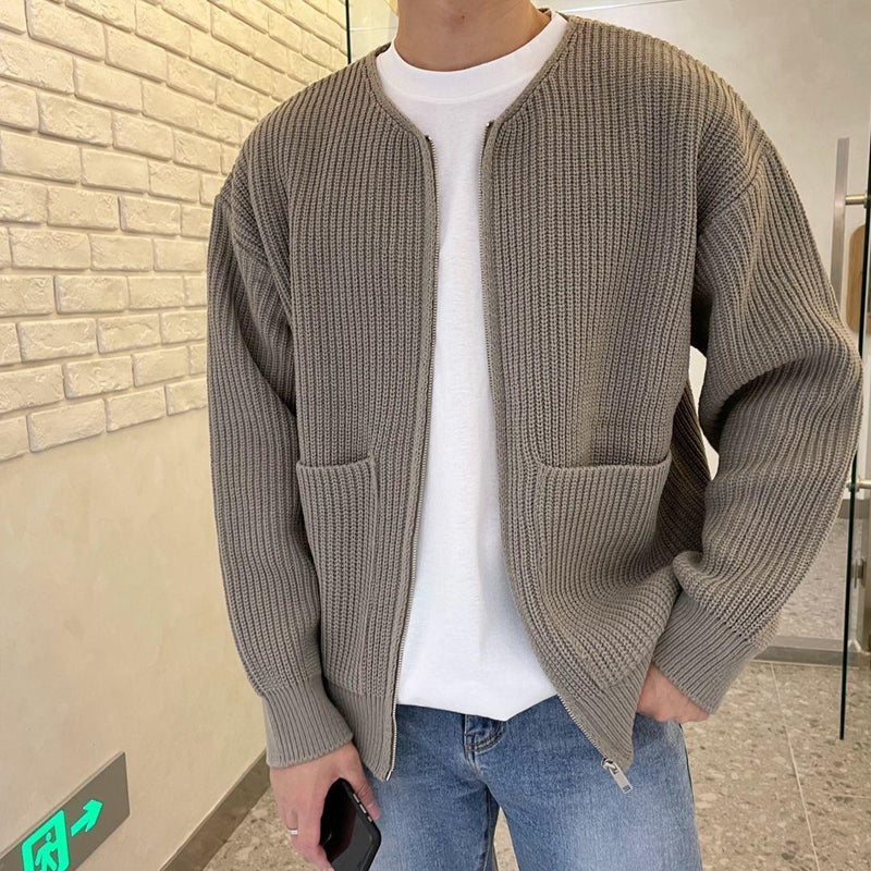 Hommes - Cardigan zippé - Tricot côtelé - Style minimaliste - Vêtement élégant et confortable