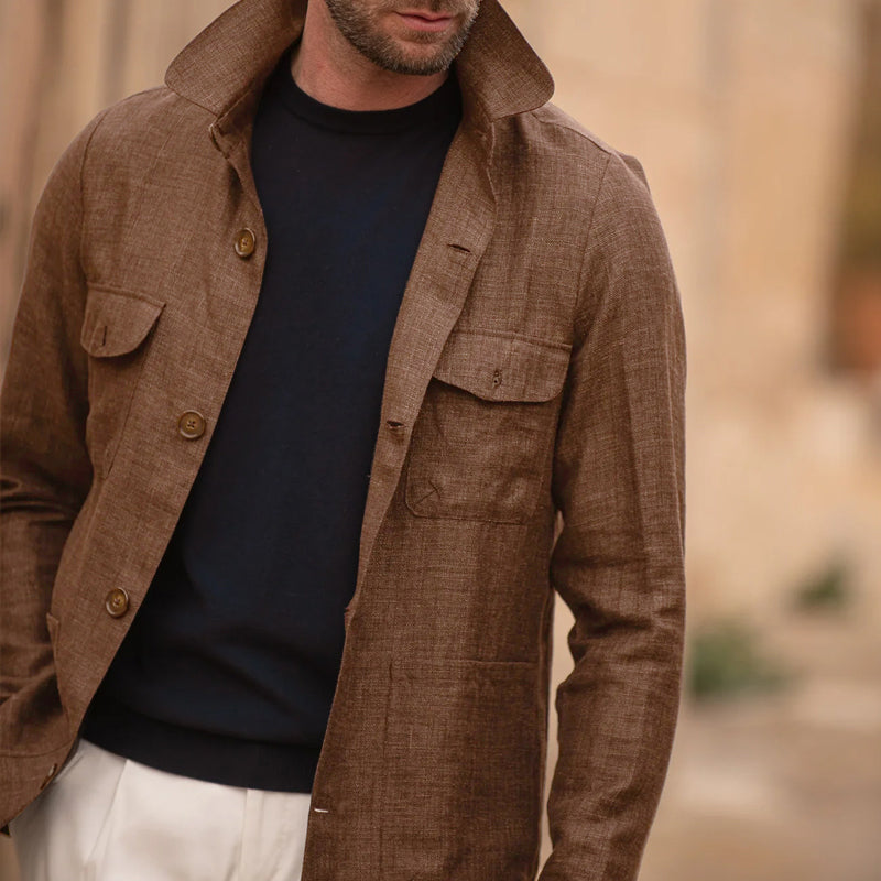 Hommes - Veste décontractée - Lin - Légère et élégante, coupe simple, manches longues - Mode estivale