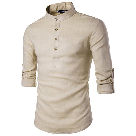 Hommes - Hauts à col montant - Coton et lin - Confortable et élégant - Idéal pour toutes les occasions