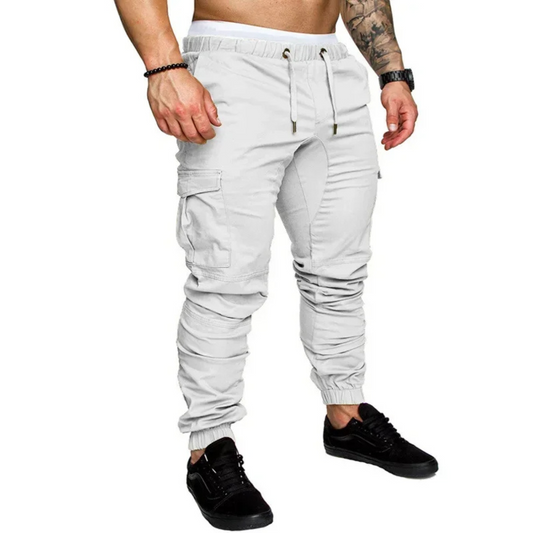 Hommes - Pantalon cargo multi-poches en tissu tissé avec cordon de serrage