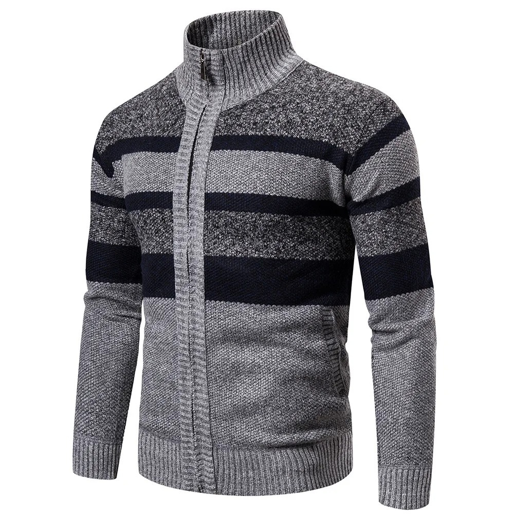 Hommes - Cardigan rayé en maille - Col montant confortable - Vêtement tendance pour un style décontracté