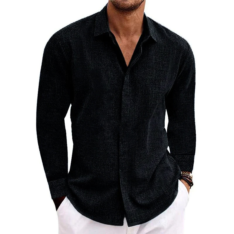 Hommes - Chemise - Manches longues en lin et coton - Confortable et décontractée - Idéale pour l'été