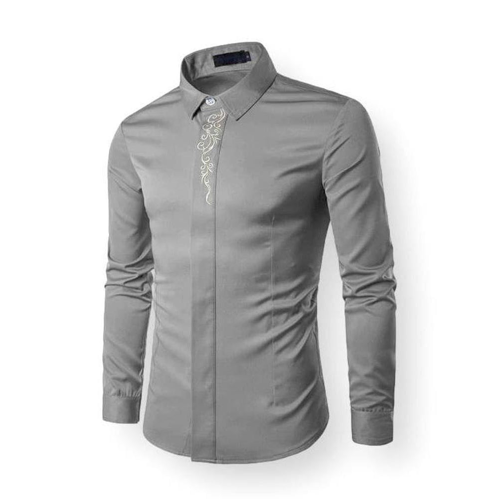 Hommes - Chemise habillée brodée - Coton - Élégance intemporelle - Parfaite pour les occasions spéciales