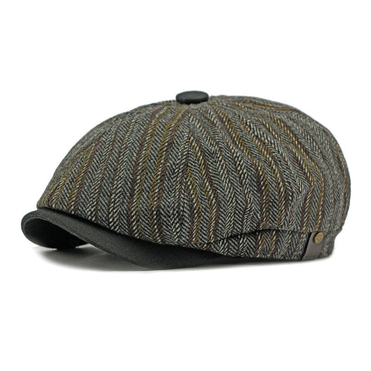 Hommes - Chapeau Newsboy Vintage Rayé - Mélange de coton et de lin - Élégant et Confortable - Style Bohème