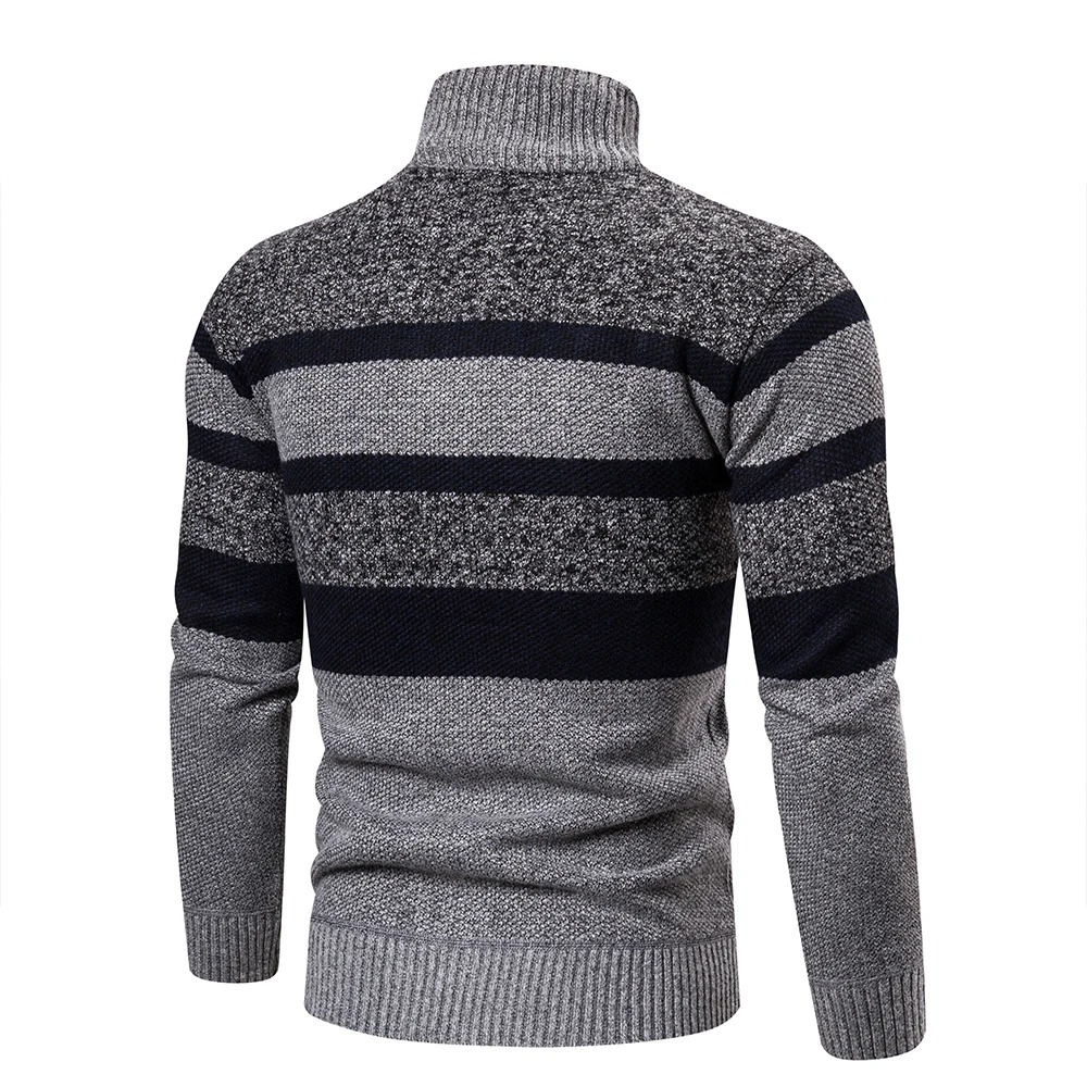 Hommes - Cardigan rayé en maille - Col montant confortable - Vêtement tendance pour un style décontracté