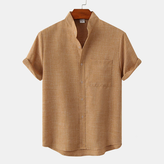 Hommes - Chemise en lin à manches courtes avec revers - Élégance décontractée pour l'été - Mode masculine