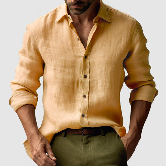 Hommes - Chemise à manches longues - Lin vintage - Élégante tenue décontractée pour toutes les occasions