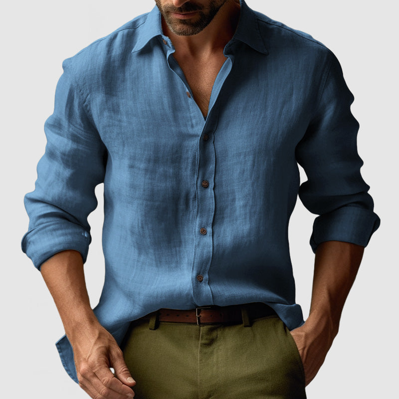 Hommes - Chemise à manches longues - Lin vintage - Élégante tenue décontractée pour toutes les occasions