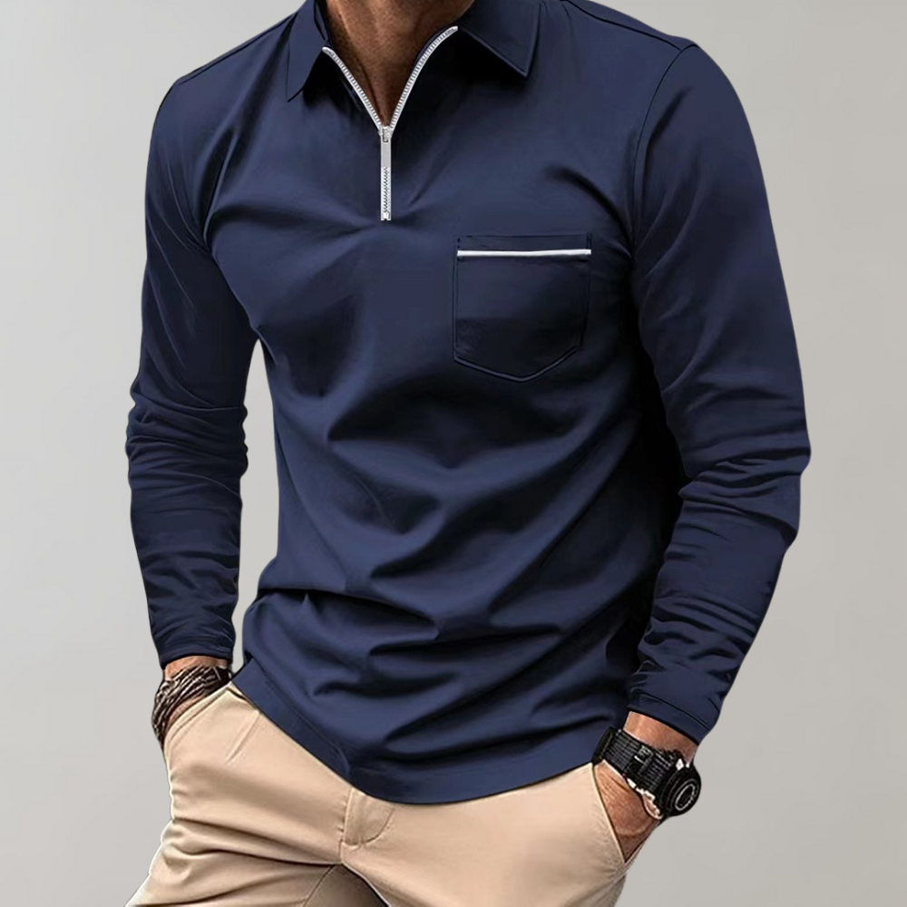 Homme - Polo à Manches Longues - Coton Confortable - Élégance Décontractée pour Toutes Occasions