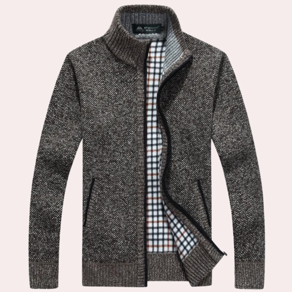 Hommes - Cardigan zippé - Tricot - Doublure en tissu écossais - Cardigan tendance et confortable