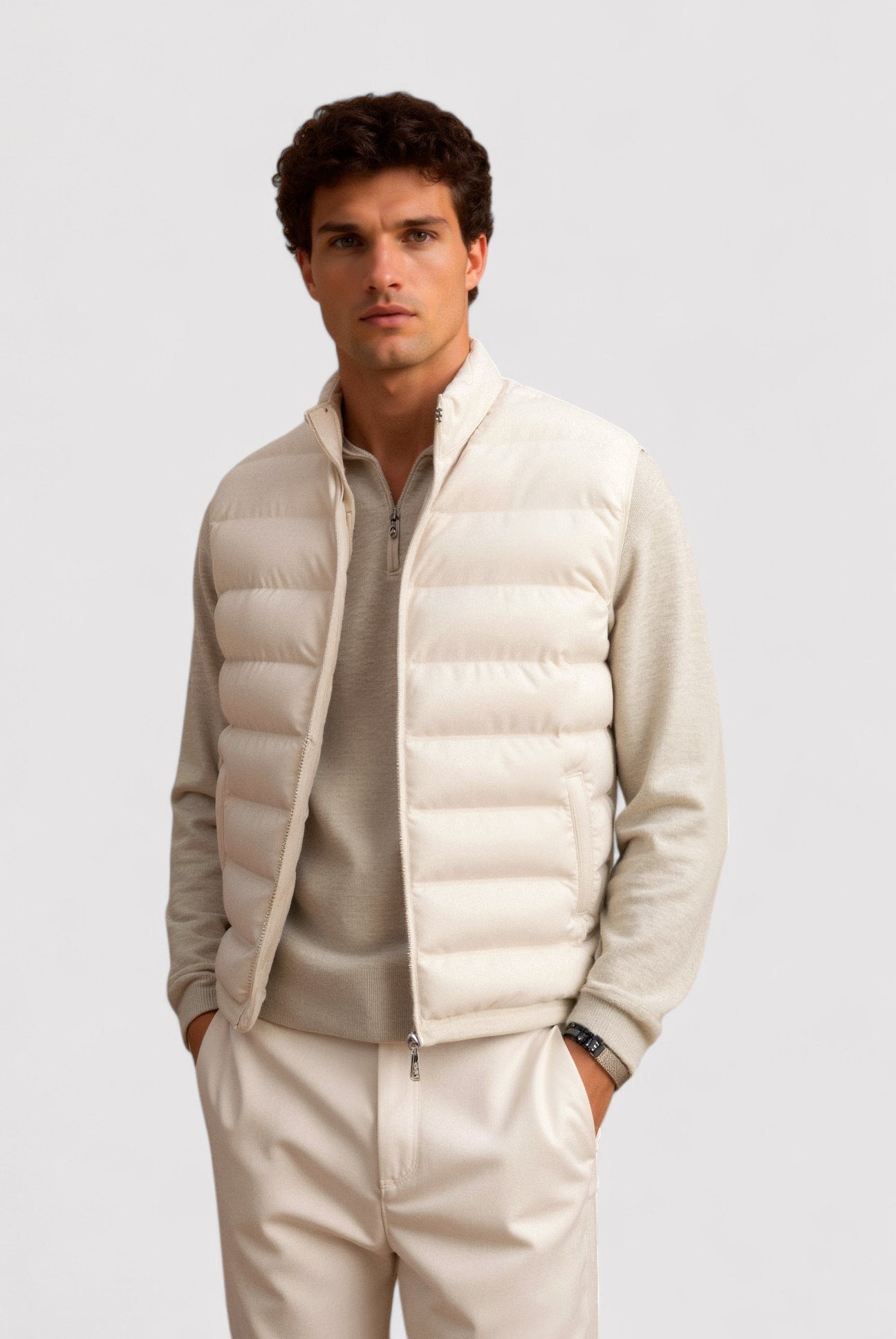 Hommes - Gilet d'affaires haut de gamme - Mélange de tissu - Col montant - Vêtement chic pour les occasions formelles