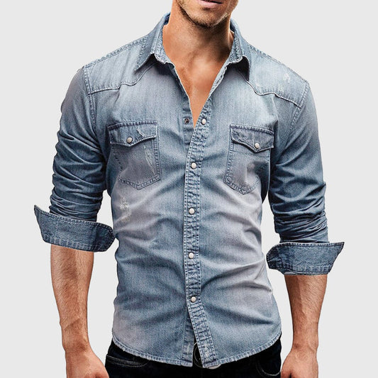 Hommes - Chemise - Jean - Manches longues - Fermeture à boutons - Style décontracté élégant pour toutes les occasions
