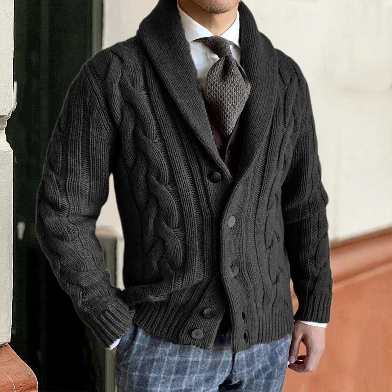 Hommes - Cardigan - Maille torsadée - Col châle avec bouton - Élégance et confort pour toutes les occasions