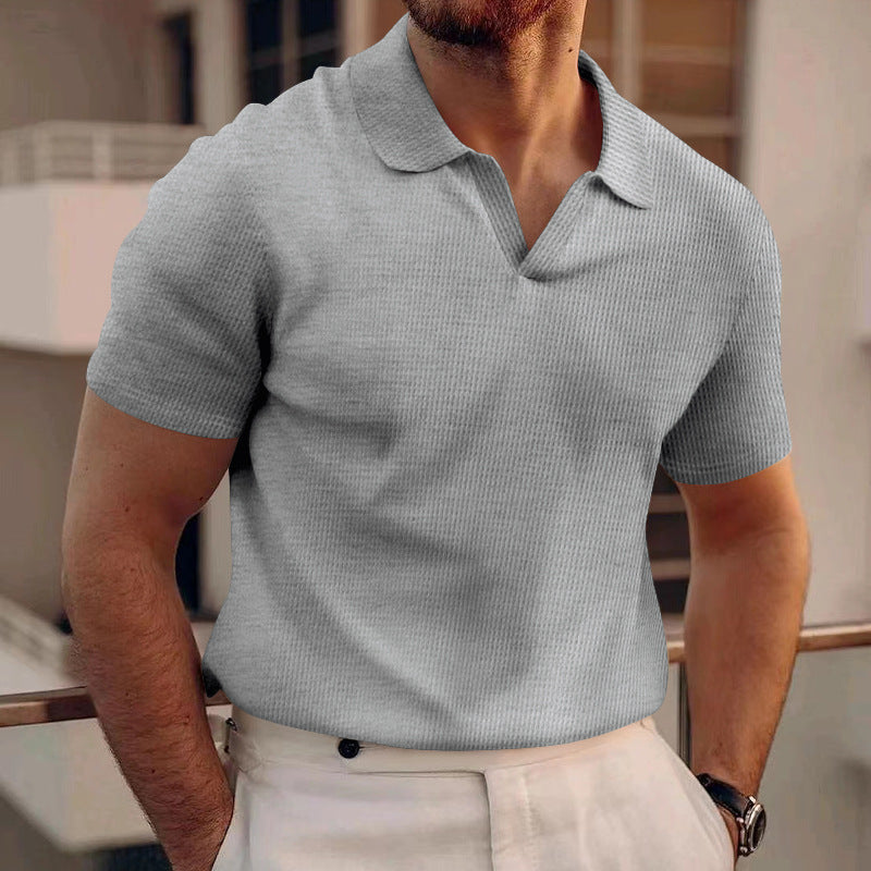 Hommes - T-shirt Polo à col en V - Tissu gaufré doux - Élégance décontractée pour toutes les occasions