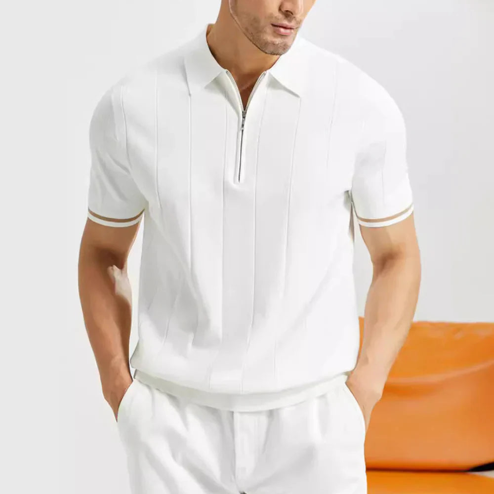 Hommes - Polo zippé confortable - Mélange de coton - Élégance décontractée pour toutes les occasions