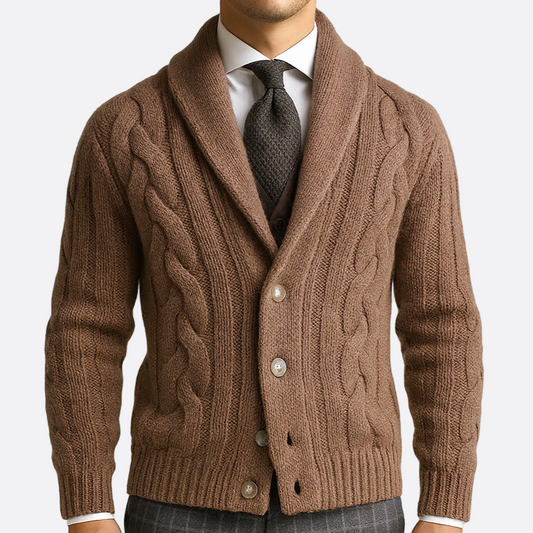 Hommes - Cardigan - Maille torsadée - Col châle avec bouton - Élégance et confort pour toutes les occasions