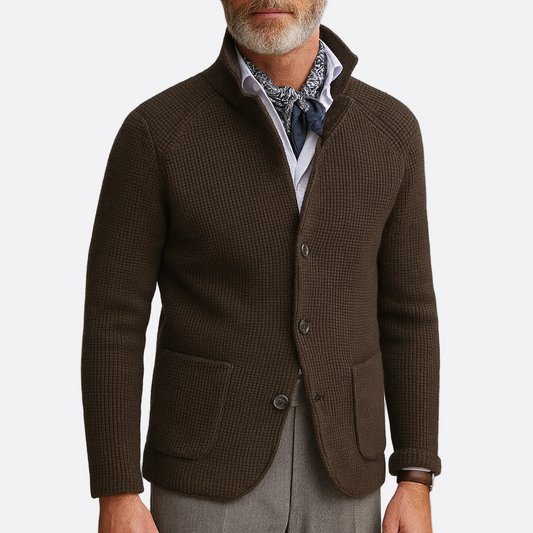 Hommes - Cardigan Texturé - Maille - Col Montant - Mode Confortable et Élégante