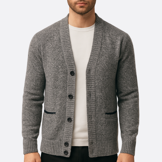 Hommes - Cardigan à col en V - Tissu écossais - Doublure et poches - Élégance et confort au quotidien