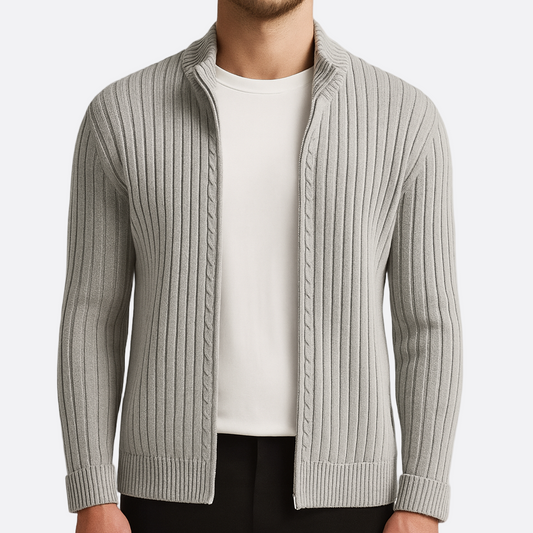 Hommes - Cardigan en tricot côtelé - Maille côtelée - Ouvert sur le devant - Élégance et confort au quotidien