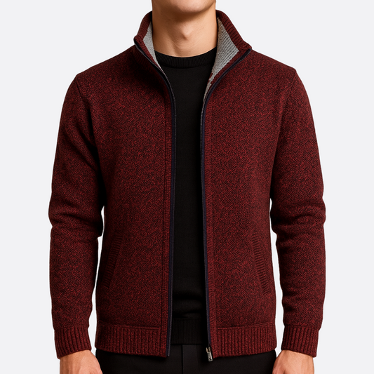 Hommes - Cardigan zippé - Tricot - Doublure en tissu écossais - Cardigan tendance et confortable