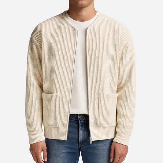 Hommes - Cardigan zippé - Tricot côtelé - Style minimaliste - Vêtement élégant et confortable