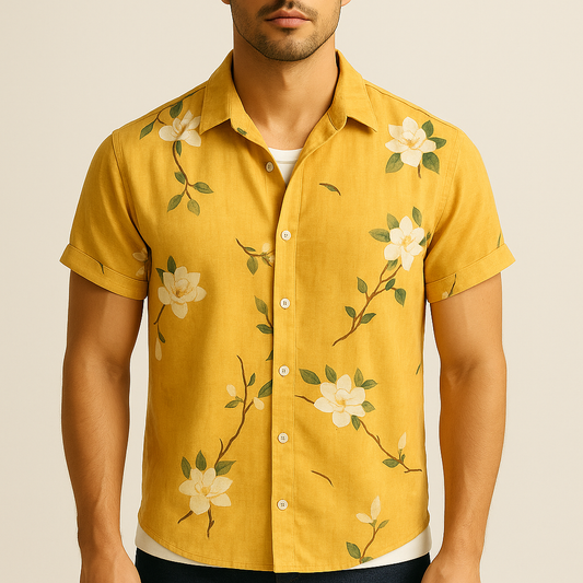 Hommes - Chemise Relaxed à Motif Floral - Coton Léger - Idéale pour un Été Confortable
