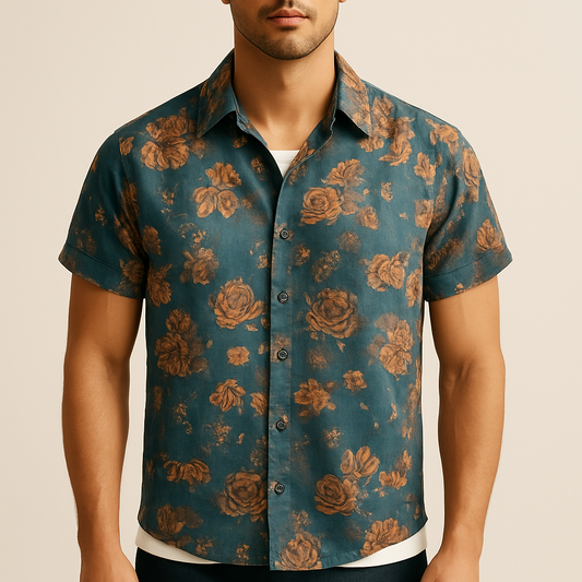 Hommes - Chemise Vintage Blossom - Coton léger - Imprimé floral élégant pour un style décontracté