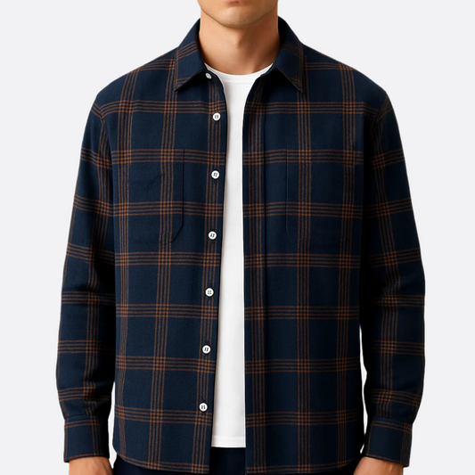 Hommes - Chemise classique à carreaux - Mélange de polyester - Manches longues - Élégance décontractée