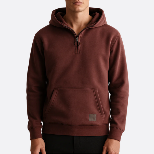 Hommes - Sweat à capuche demi-zippé - Tissu chaud - Coupe décontractée - Superposition confortable