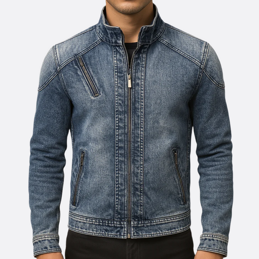 Hommes - Veste décontractée - Jean - Col montant - Indispensable pour l'été et le style décontracté