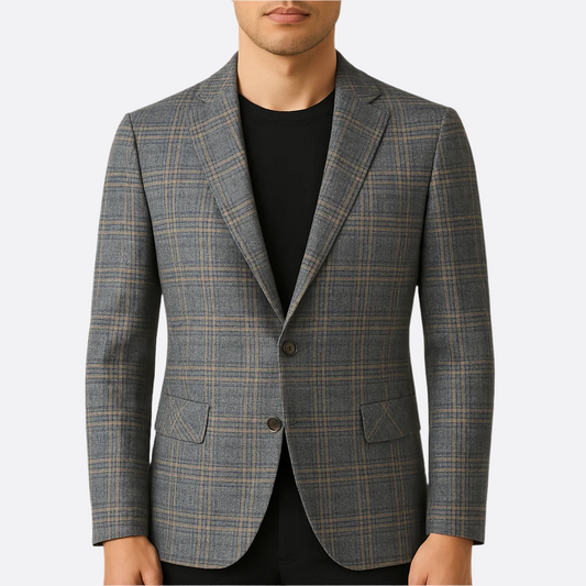 Hommes - Blazer à carreaux - Polyester coton - Veste de costume à simple boutonnage avec poches - Élégance intemporelle
