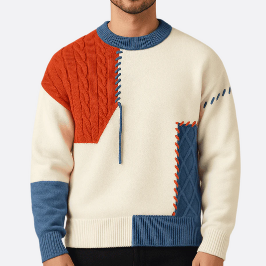 Hommes - Pull en Patchwork Vintage - Matériau Doux - Style Tricot Coloré - Mode Écologique