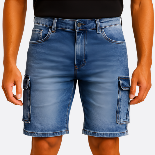 Hommes - Short cargo utilitaire - Denim extensible - Style polyvalent et confortable
