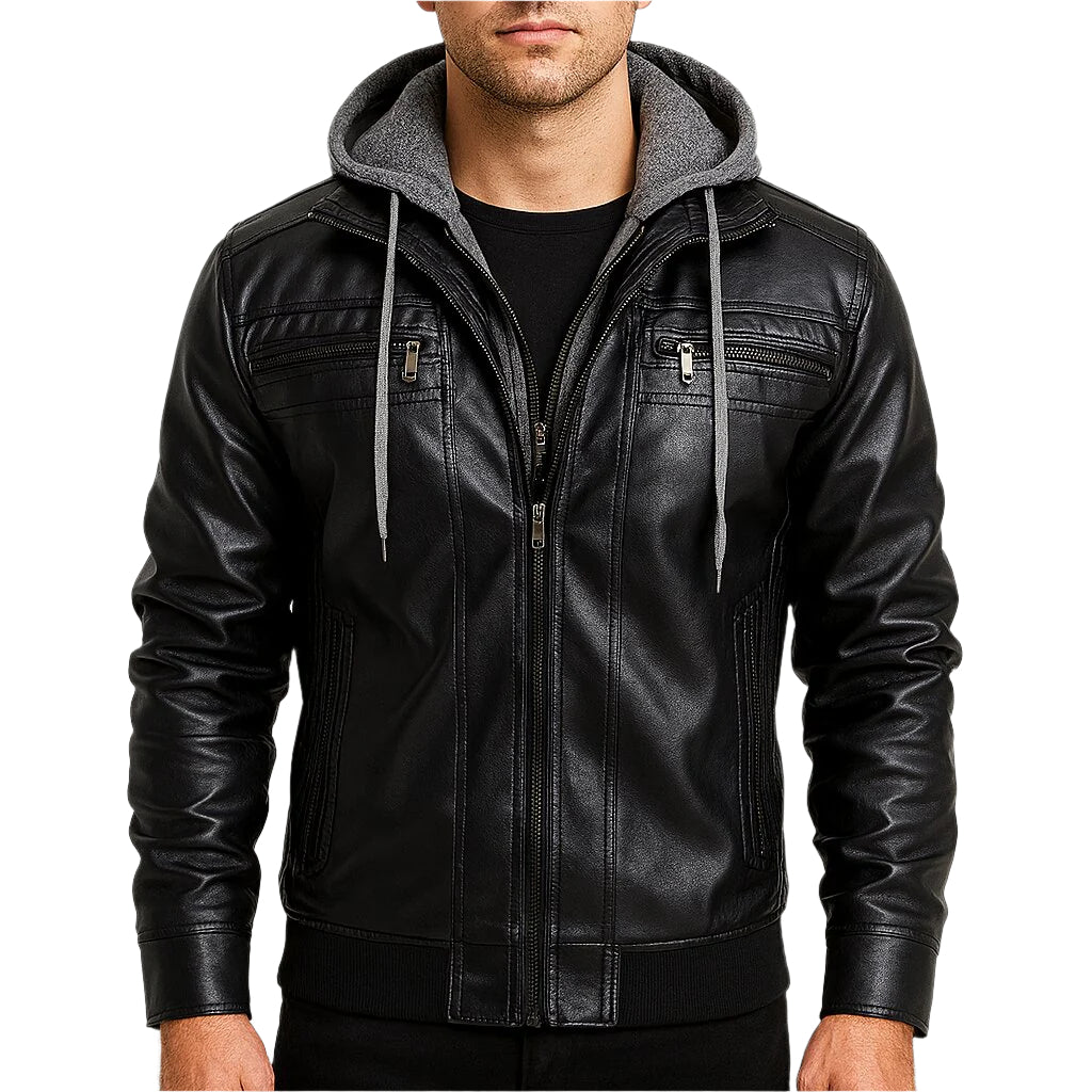 Hommes - Veste de motard avec capuche - Tissu confortable - Vêtement d'extérieur élégant et tendance