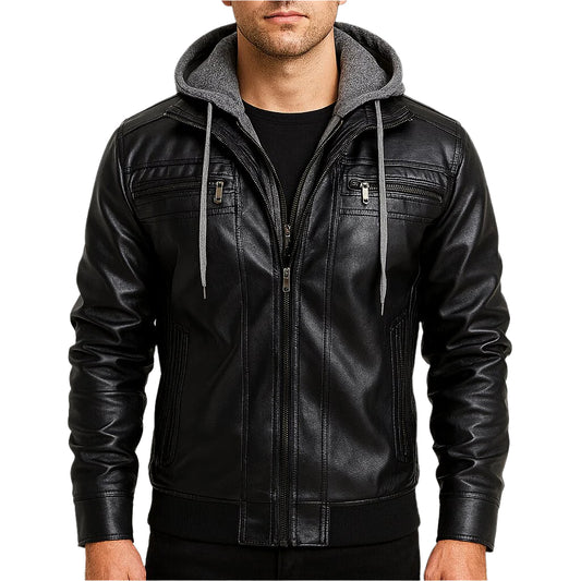 Hommes - Veste de motard avec capuche - Tissu confortable - Vêtement d'extérieur élégant et tendance