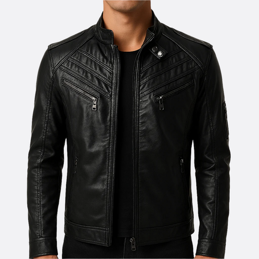Hommes - Veste de motard élégante - Cuir - Poches multiples - Veste en tendance pour un style audacieux