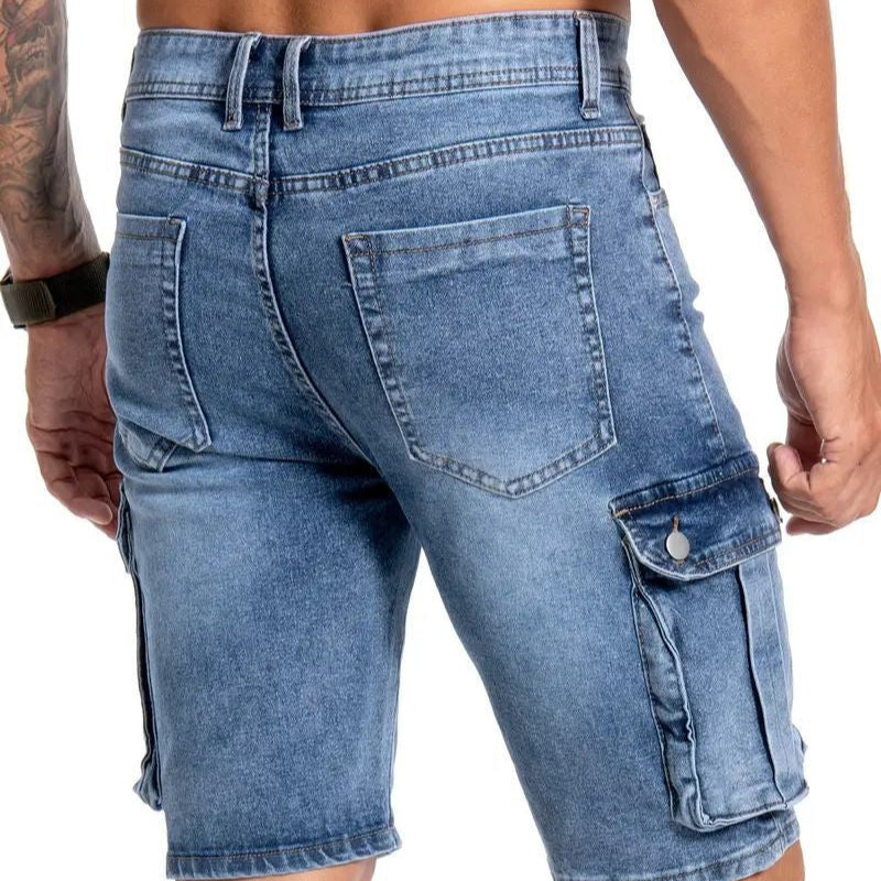 Hommes - Short cargo utilitaire - Denim extensible - Style polyvalent et confortable