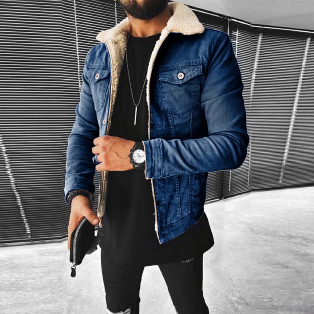 Hommes - Veste en jean doublée - Denim robuste - Vêtements d'extérieur chauds et durables - Veste polyvalente