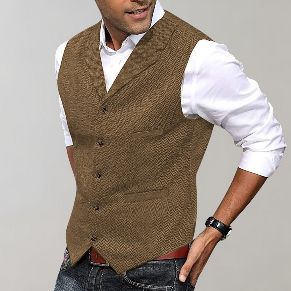 Hommes - Gilet de Costume - Tissu Polyester - Gilet Sans Manches à Boutons - Élégance Classique pour Toutes Occasions