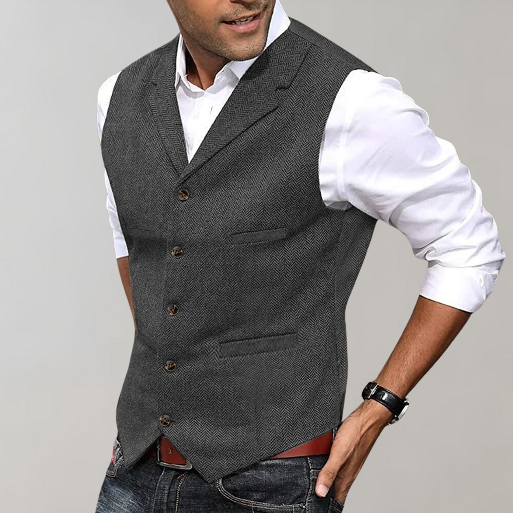 Hommes - Gilet de Costume - Tissu Polyester - Gilet Sans Manches à Boutons - Élégance Classique pour Toutes Occasions