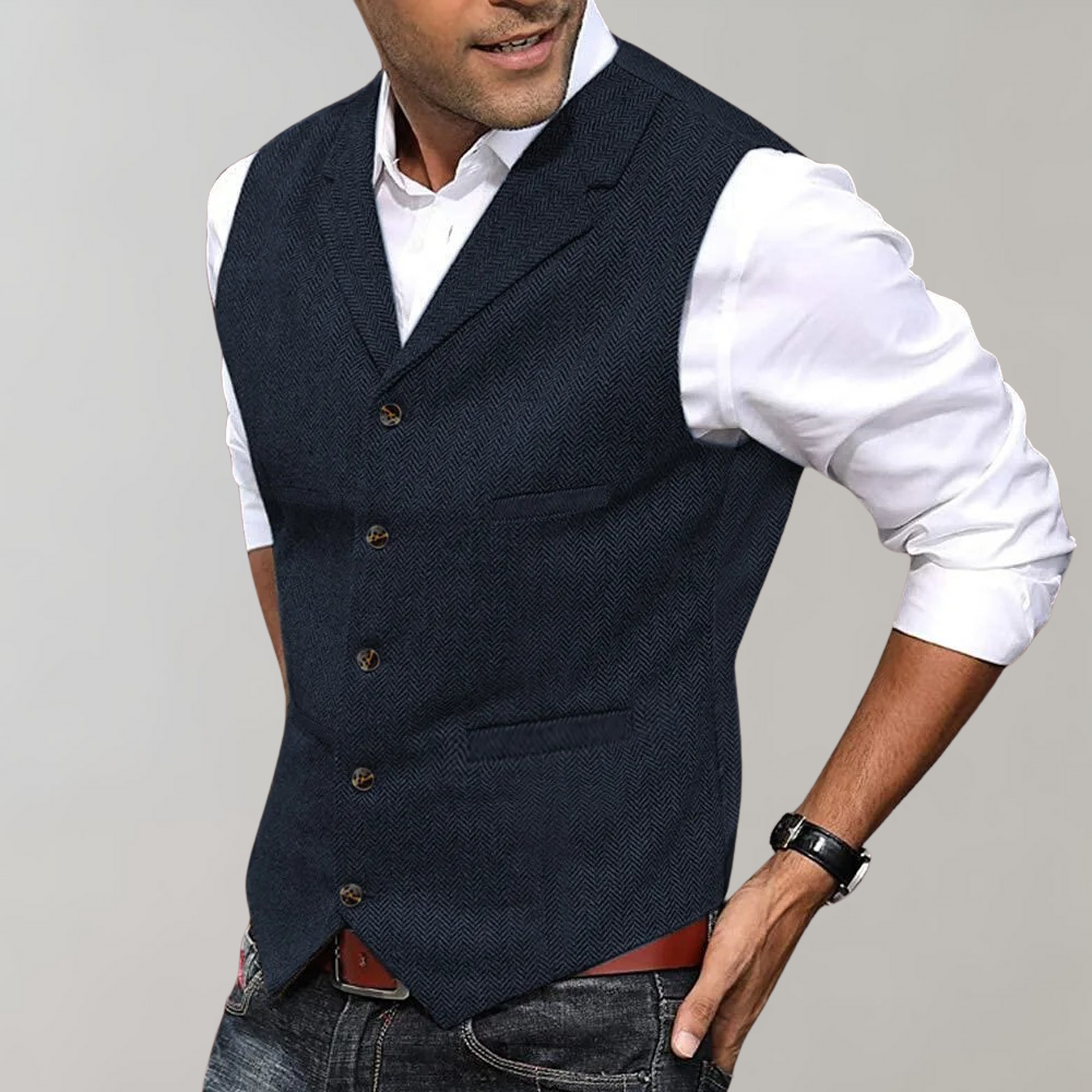 Hommes - Gilet de Costume - Tissu Polyester - Gilet Sans Manches à Boutons - Élégance Classique pour Toutes Occasions