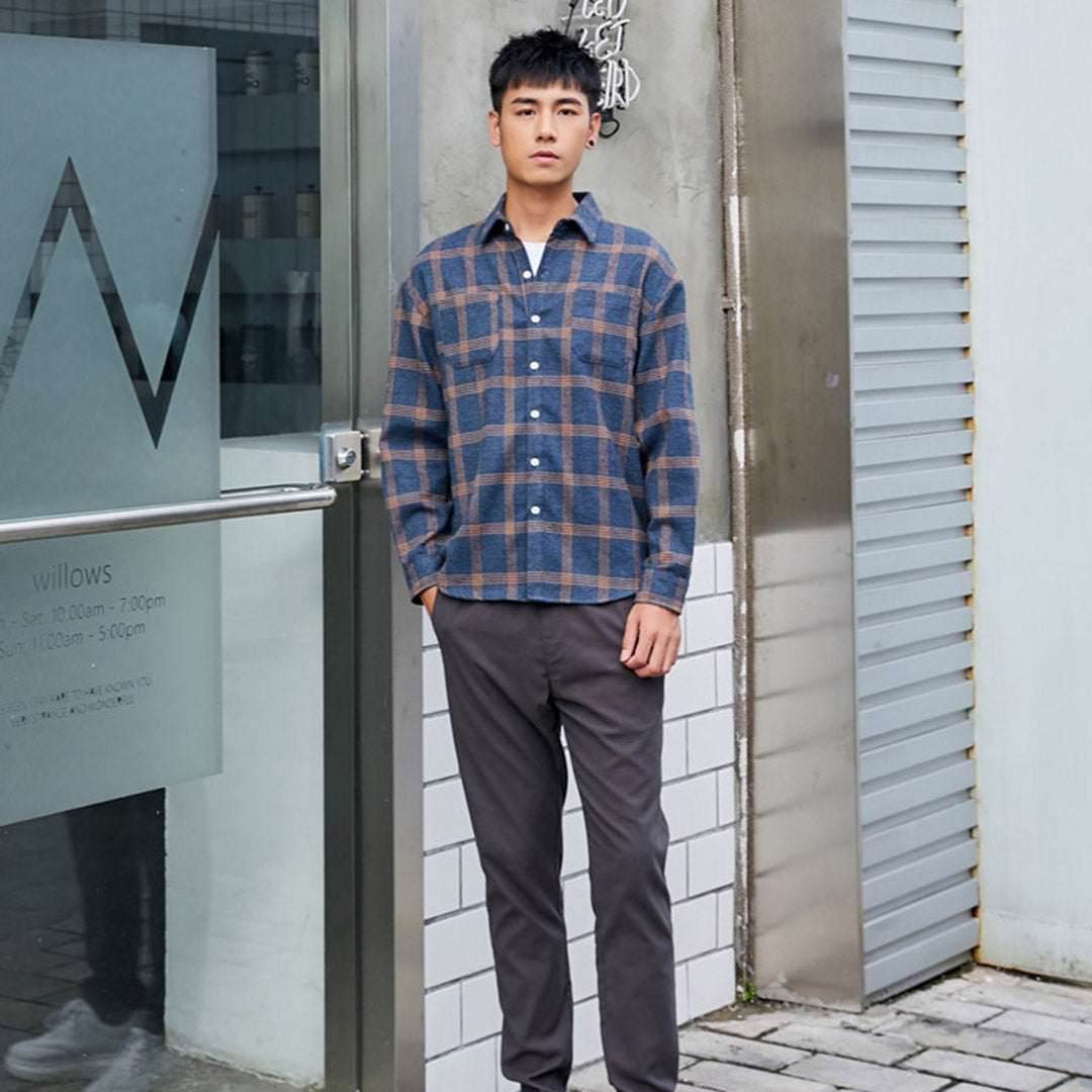 Hommes - Chemise classique à carreaux - Mélange de polyester - Manches longues - Élégance décontractée