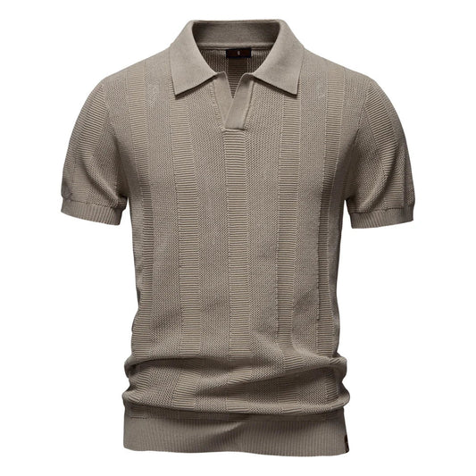 Hommes - Polo Rayé Chic - Mélange de Coton Confortable - Mode Décontractée Élégante