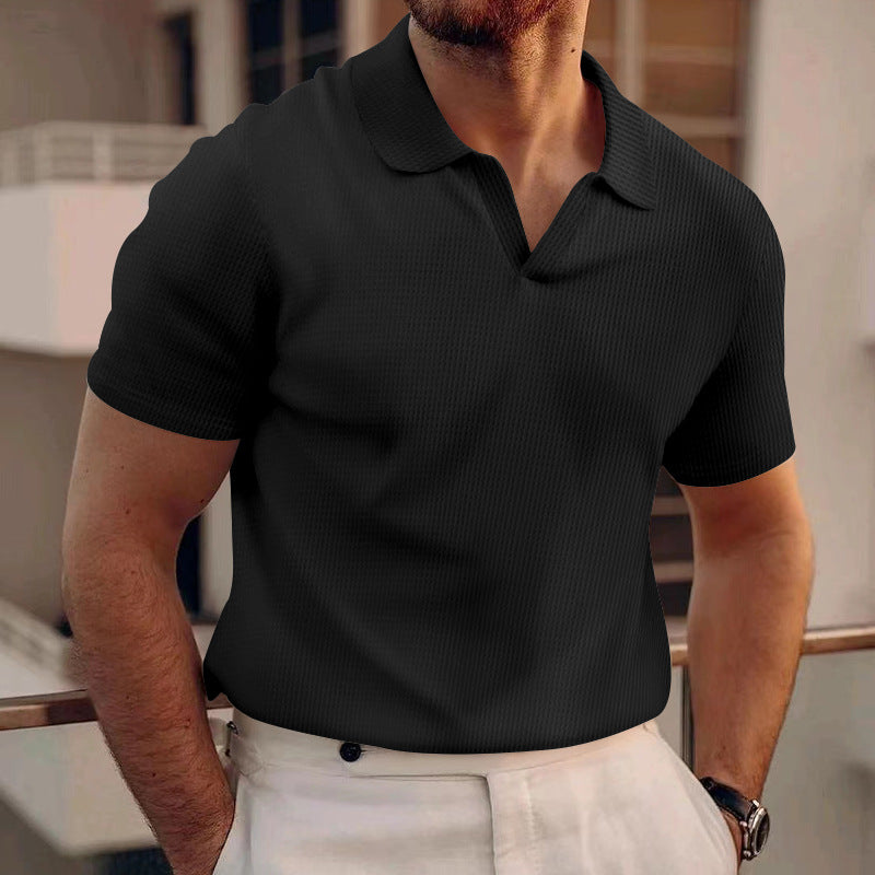 Hommes - T-shirt Polo à col en V - Tissu gaufré doux - Élégance décontractée pour toutes les occasions